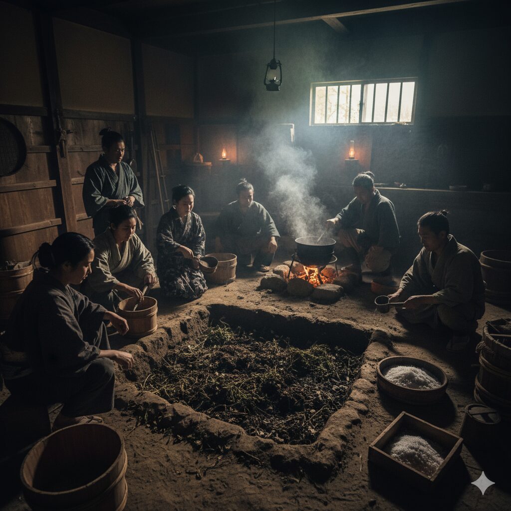 秘密裏に火薬の原料を作っているイメージ図