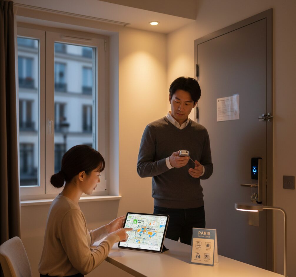 パリの治安を考慮したホテル選びのイメージ。安全なエリアでの宿泊を検討する旅行者。