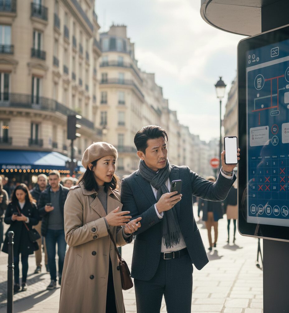 予約をとる男女