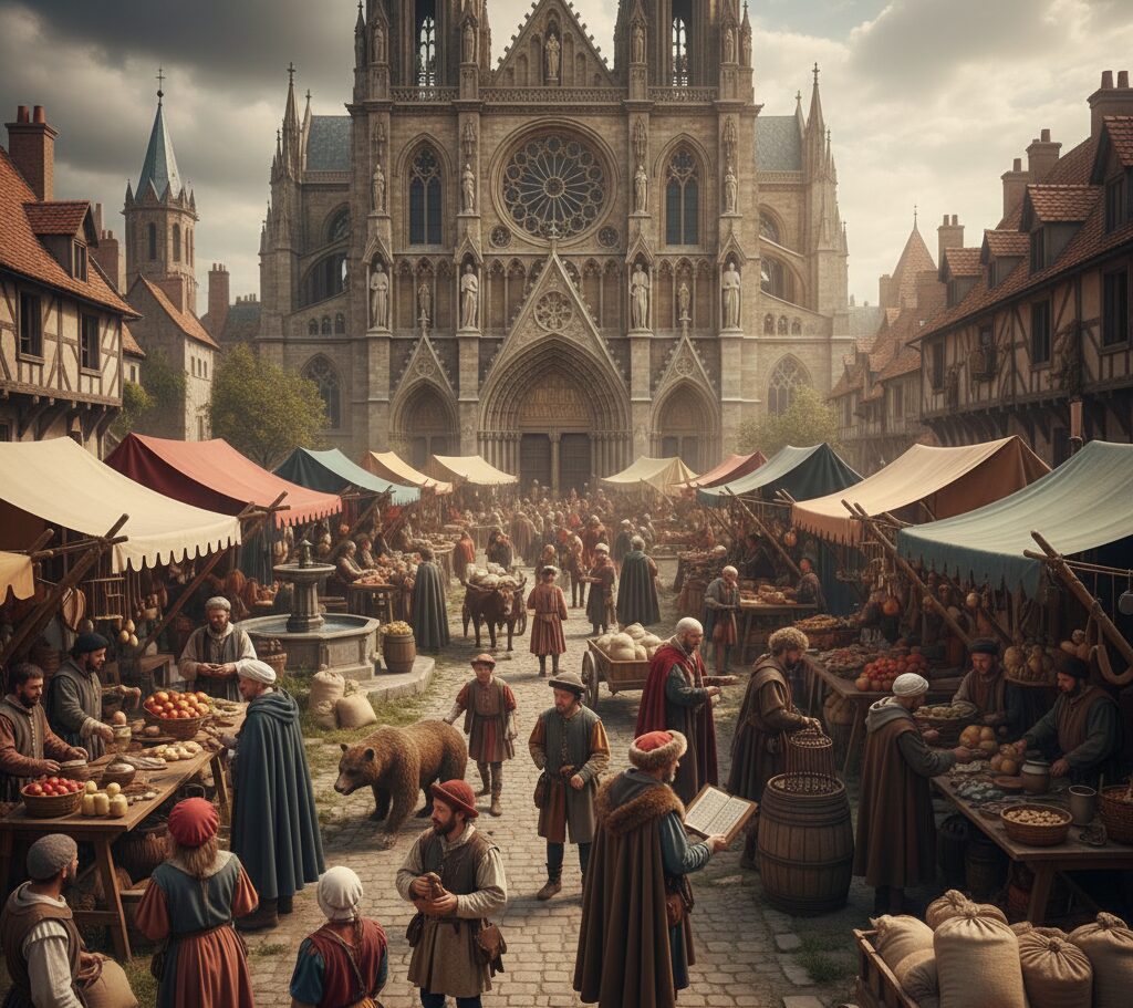 中世ヨーロッパの賑やかなイメージ