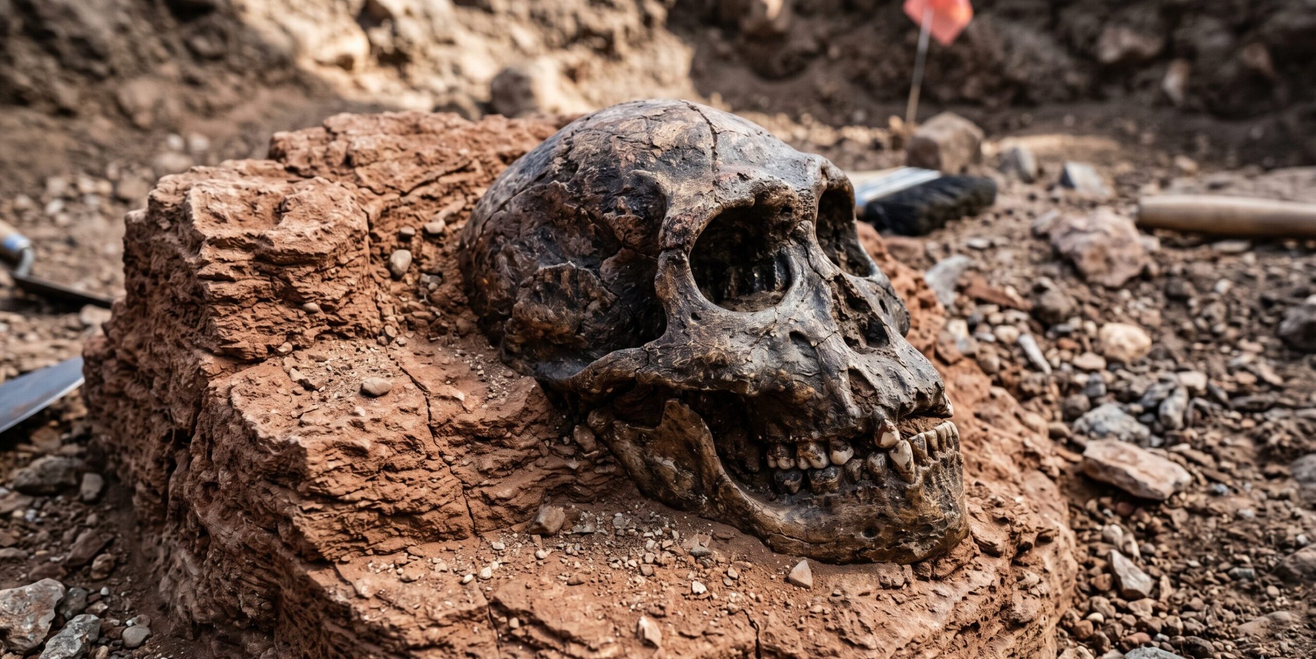 南アフリカCradle of Humankindの発掘現場——石灰岩に埋まった状態で発見された人類化石のイメージ