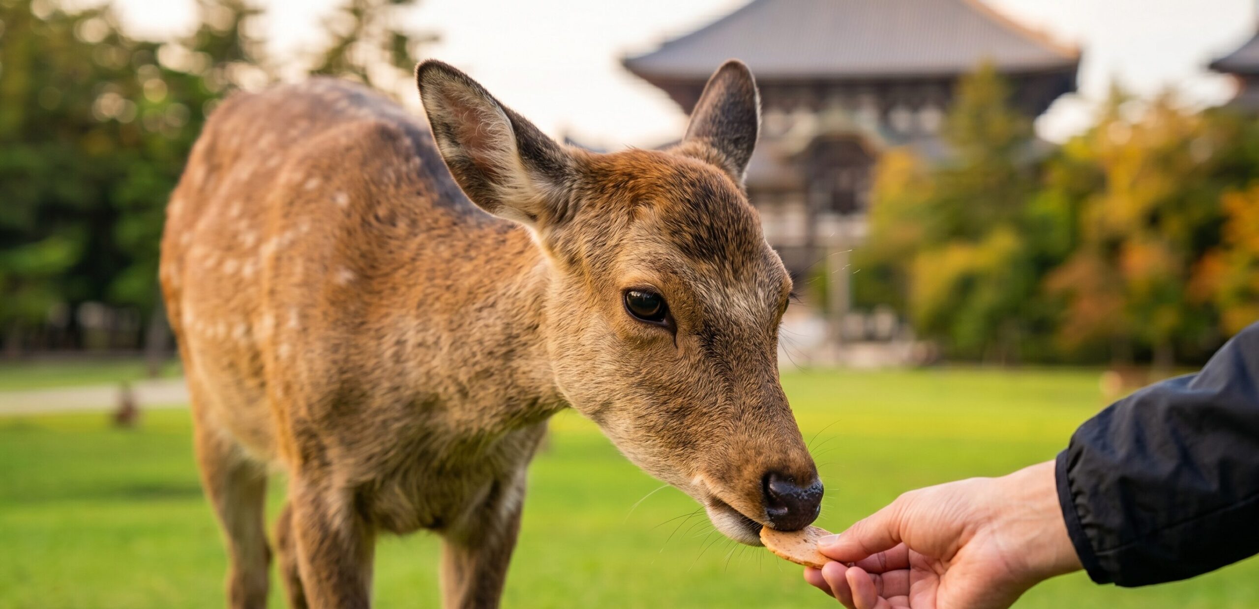 奈良公園で観光客に向かってお辞儀をする奈良の鹿。鹿せんべいを催促する学習行動として奈良女子大学が研究