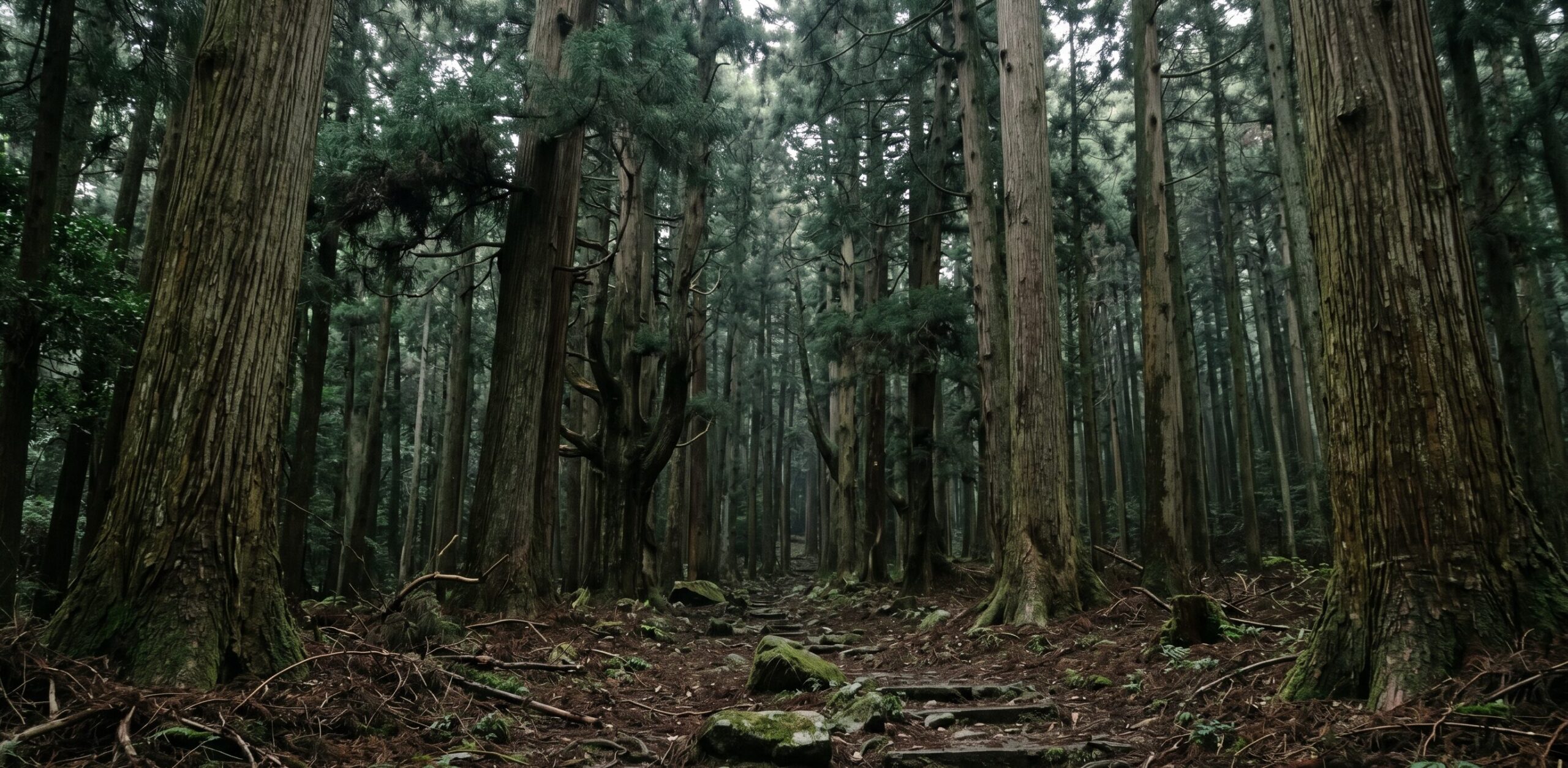 春日山原始林の内部。鹿の食害で下層植生が失われ、シイ・カシの後継樹が育たない世界遺産の森の現状