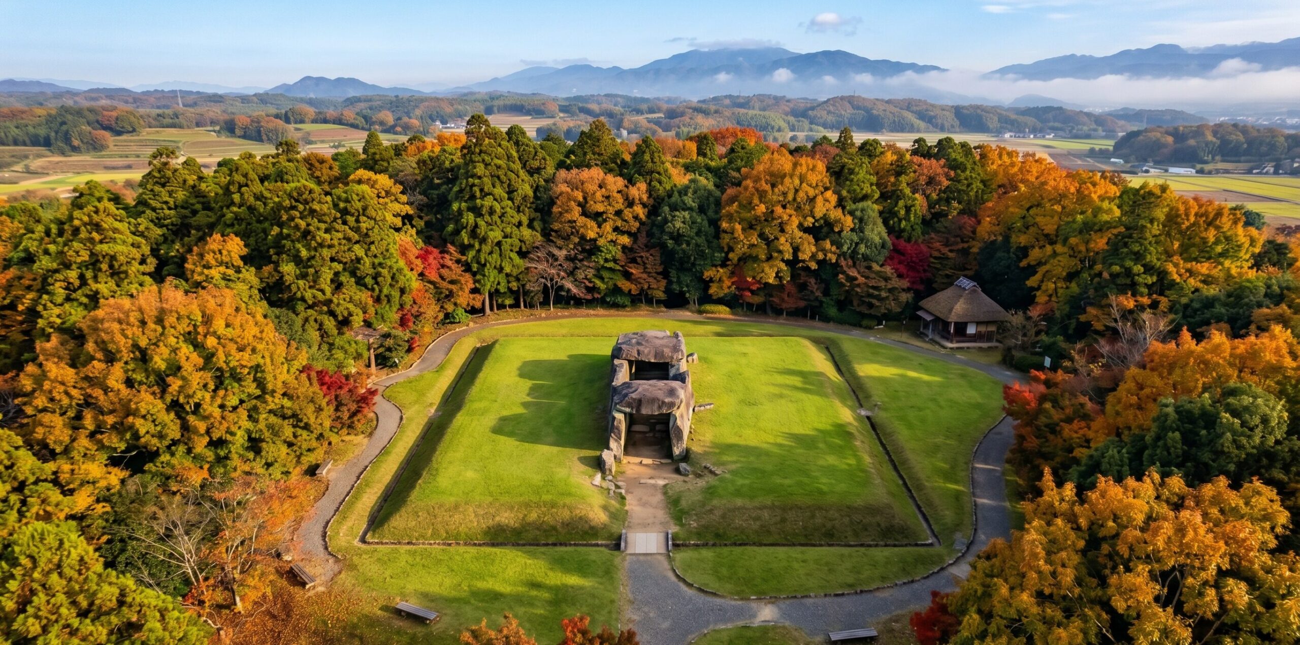 石舞台古墳 全景 空撮 方墳 奈良県明日香村 飛鳥・藤原